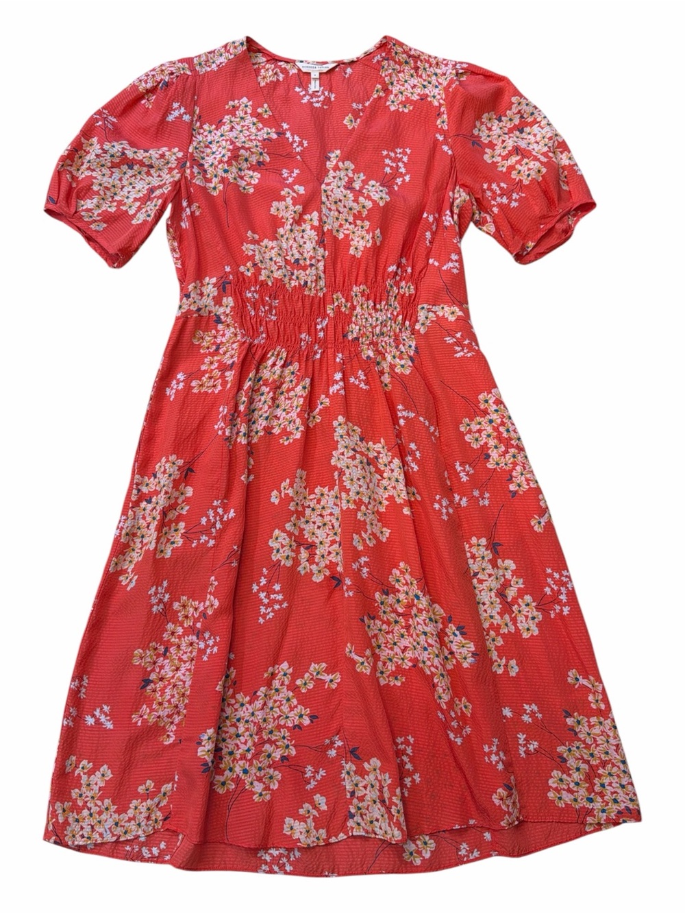 Rebecca Taylor Phlox V-Neck Floral 100% Silk Dress Midi Dress